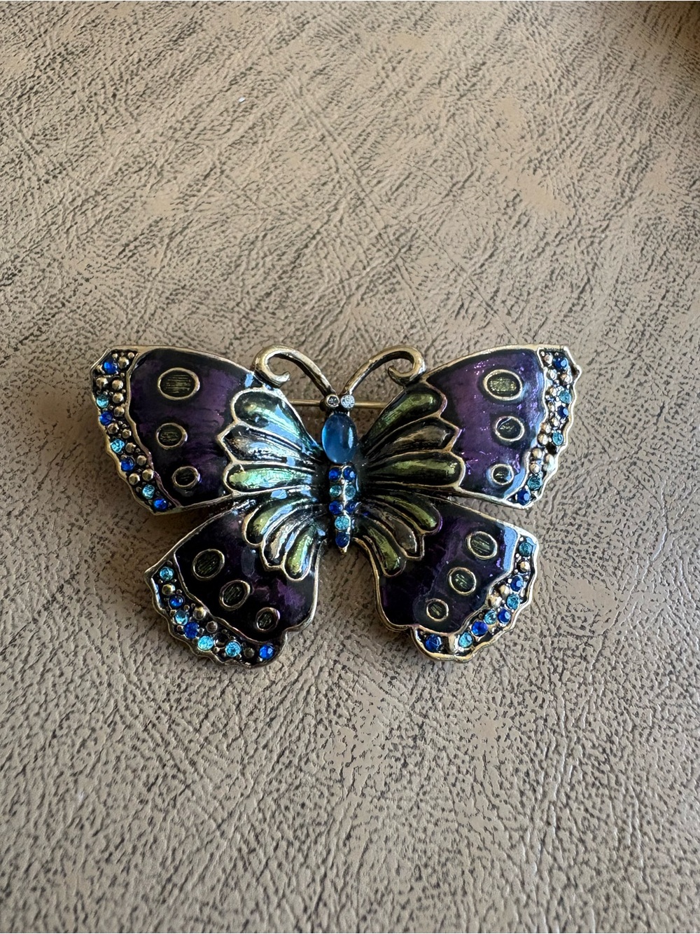 Vintage AAi Butterfly Brooch Purple Enamel & Rhinestones